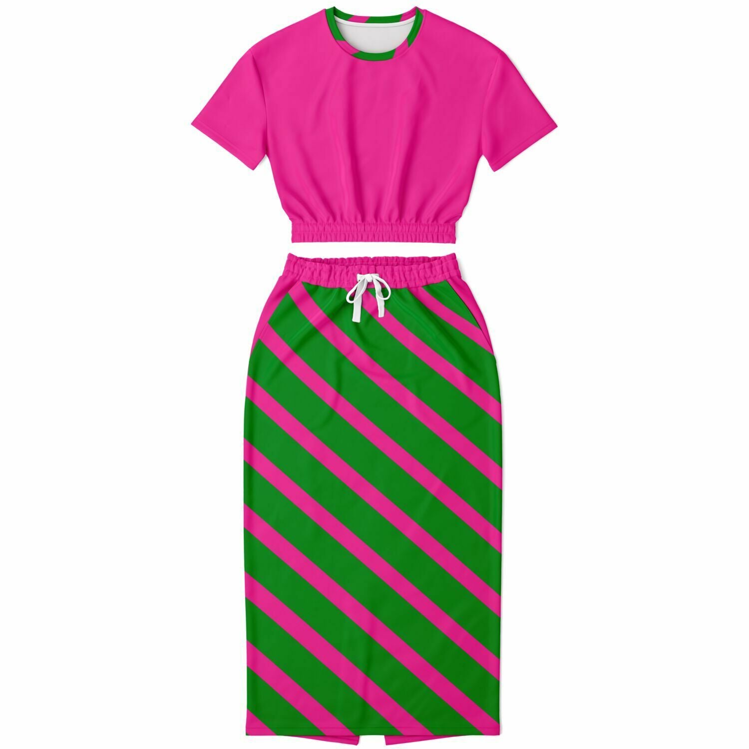 Trends Bright Pink & Green Cropped Skirt Set