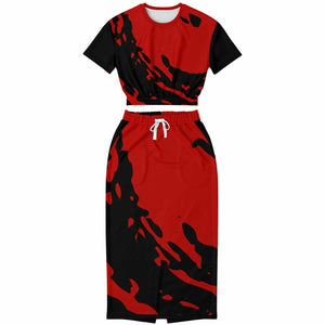 Trends Bright Red & Black Cropped Skirt Set
