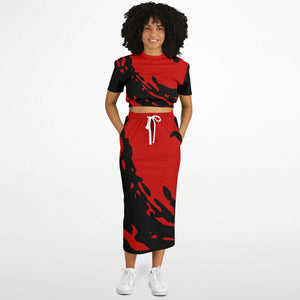 Trends Bright Red & Black Cropped Skirt Set