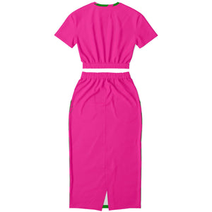 Trends Bright Pink & Green Cropped Skirt Set